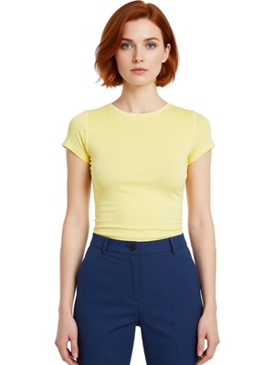 Ersefa Viskoz Ribana Crop Bluz Büzgü Detaylı Fitted Kalıp Yazlık Uzun Ömürlü Premium Kalite