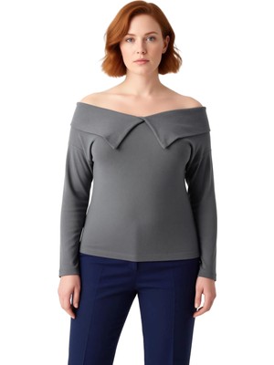 Ersefa Kadın Carmen Yaka Düz Örme Bluz Esnek ve Şık Tasarım Büyük Beden Kaliteli Şık Rahat Modern