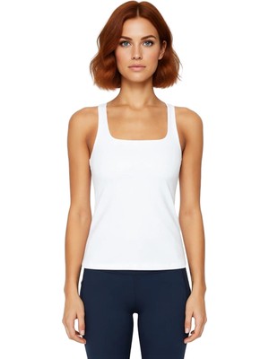 Ersefa Kadın Fitted Dalgıç Kumaş Spor Üst Bluz Kare Yaka Kalın Askılı Örme Sporwear Koleksiyonu