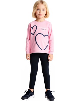 Ersefa Kız Çocuk Pamuklu Kalp Baskılı Sloganlı Üst ve Esnek Tayt Ikili Takım Kaliteli Şık Rahat