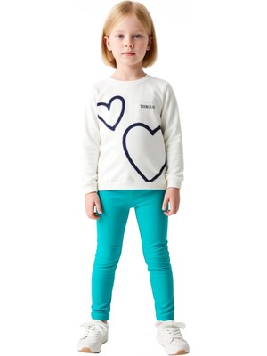 Ersefa Kız Çocuk Pamuklu Kalp Baskılı Sloganlı Üst ve Esnek Tayt Ikili Takım Kaliteli Şık Rahat