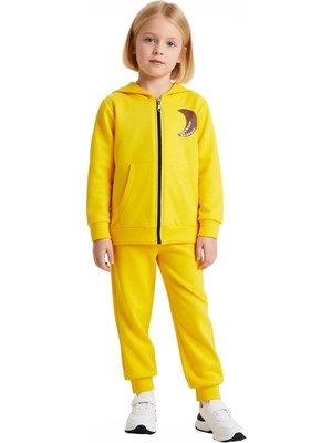 Ersefa Kız Çocuk Slogan Detaylı Fermuarlı Üst ve Eşofman Takımı Kaliteli Şık Rahat  Günlük