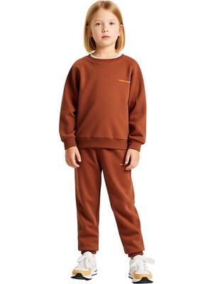 Ersefa Çocuklar Için Yumuşak Pamuk Karışımlı Oversize Sweatshirt ve Eşofman Altı Seti Kaliteli Şık