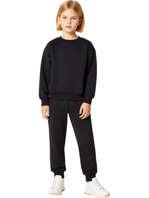 Ersefa Genç Kızlar Için Şardonlu Pamuklu Regular Fit Sweatshirt ve Eşofman Altı Takımı Kaliteli Şık