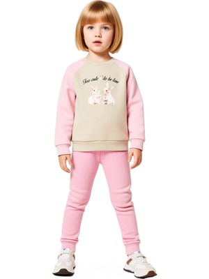 Ersefa Kız Çocuk Şardonlu Oversize Sweatshirt ve Eşofman Altı Takımı Kaliteli Şık Rahat