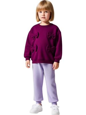 Ersefa Kız Çocuk Oversize Nakışlı Pamuklu Bisiklet Yaka Örme Alt Üst Takım Kaliteli Şık Rahat