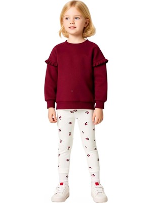 Ersefa Kız Çocuk Örme Sweatshirt ve Tayt Seti Sevimli Baskılarla Günlük Şıklık Kaliteli Şık Rahat