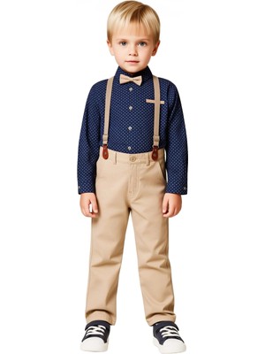 Ersefa Erkek Çocuk Puantiyeli Gömlek Pantolon ve Askı Kombin Seti Kaliteli Şık Rahat
