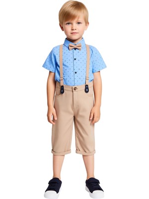 Ersefa Erkek Çocuk Pamuklu Gömlek ve Şort Seti Papyon ve Askılı Kaliteli Şık Rahat  Günlük