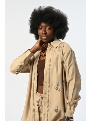 Orfeonegro Kadın Taş ve Pul Işlemeli  Oversize Kesim Gömlek
