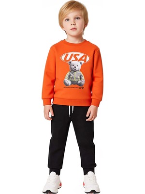 Ersefa Erkek Çocuk Ayıcık Temalı Bisiklet Yaka Örme Spor Takım Kaliteli Şık Rahat  Günlük