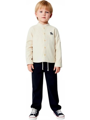 Ersefa Erkek Çocuk Hakim Yaka Nakışlı Gömlek ve Beli Lastikli Pantolon Seti Kaliteli Şık Rahat