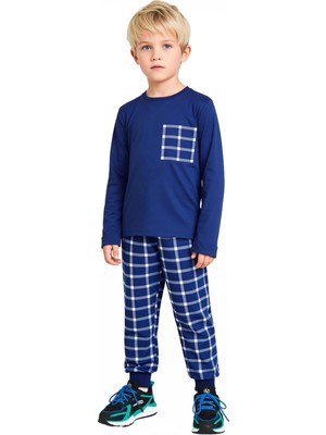 Ersefa Erkek Çocuk Pamuk Polyester Örme Pijama Takımı Ekose Desenli Kaliteli Şık Rahat