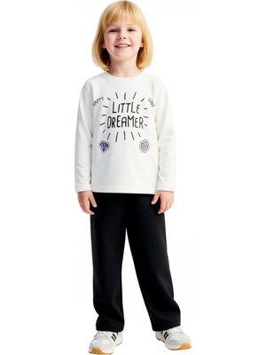 Ersefa Kız Çocuk Konforlu Pamuklu Sloganlı Uzun Kollu Alt Üst Pijama Takımı Kaliteli Şık Rahat