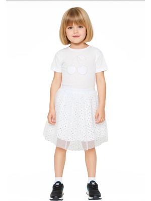 Ersefa Kız Çocuk Pamuklu Üst ve Parlak Detaylı Etek Seti Kaliteli Şık Rahat  Günlük