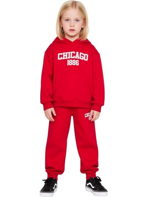 Ersefa Chicago 1886 Kapüşonlu Oversize Sweatshirt ve Eşofman Altı Takımı Kız Çocuk Kaliteli Şık Rahat