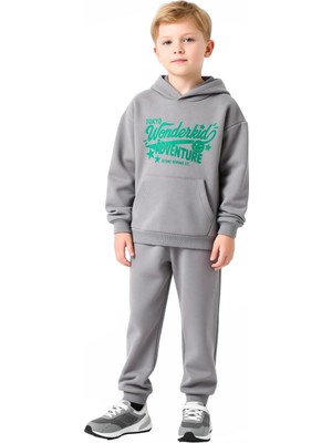 Ersefa Erkek Çocuk Pamuklu Kapüşonlu Oversize Slogan Baskılı Eşofman Takımı Kaliteli Şık Rahat