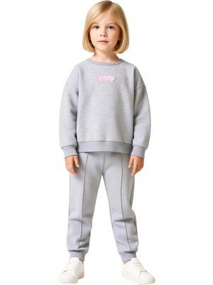 Ersefa Kız Çocuk Pamuk Karışımlı Oversize Kalp Desenli Iki Parça Set Kaliteli Şık Rahat