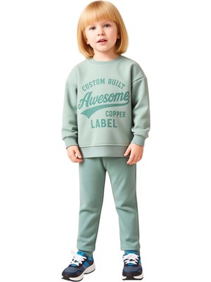 Ersefa Kız Çocuk Slogan Baskılı Polar Sweatshirt ve Esnek Tayt Ikili Takım Kaliteli Şık Rahat