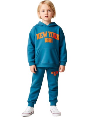 Ersefa Chicago 1886 Kapüşonlu Oversize Sweatshirt ve Eşofman Altı Takımı Kız Çocuk Kaliteli Şık Rahat