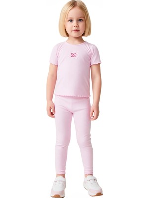 Ersefa Kız Çocuk %100 Pamuk Nakışlı Üst ve Ispanyol Paça Tayt Seti Kaliteli Şık Rahat