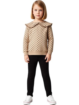 Ersefa Klasik Puantiye Detaylı Kız Çocuk Örme Takım Günlük Şıklık Kaliteli Şık Rahat