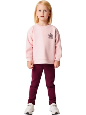 Ersefa Kız Çocuk Içi Polarlı Oversize Örme Takım Sloganlı Üst ve Geniş Paça Alt Kaliteli Şık Rahat