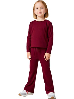 Ersefa Kız Çocuk Düz Desenli Bisiklet Yaka Uzun Kollu Üst ve Esnek Tayt Kombinasyonu Kaliteli Şık