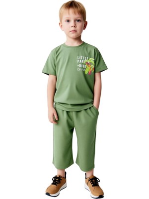 Ersefa Çocuklar Için Pamuklu Bisiklet Yaka Kısa Kollu Tişört ve Şort Seti Kaliteli Şık Rahat