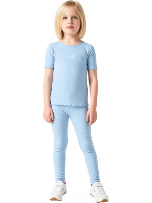 Ersefa Kız Çocuk Pamuklu Nakışlı Bisiklet Yaka Kısa Kollu Üst ve Geniş Paça Taytlı Takım Kaliteli