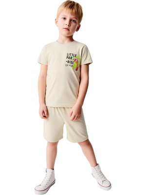 Ersefa Çocuklar Için Pamuklu Bisiklet Yaka Kısa Kollu Tişört ve Şort Seti Kaliteli Şık Rahat