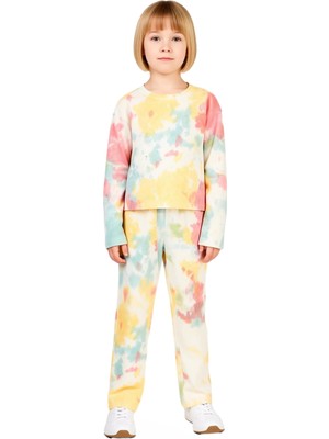 Ersefa Kız Çocuk Pamuklu Batik Desenli Sweatshirt ve Eşofman Altı Takımı Kaliteli Şık Rahat