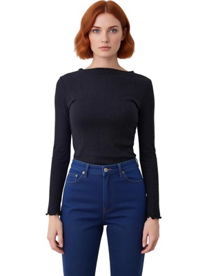 Ersefa Genç Kadın Fitted Uzun Kollu Bisiklet Yaka Pointel Örme Üst Kaliteli Şık Rahat Modern Zarif