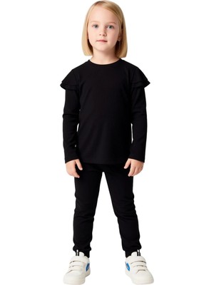 Ersefa Kız Çocuk Pamuklu Fitilli Üst ve Geniş Paça Tayt Takımı Kaliteli Şık Rahat  Günlük