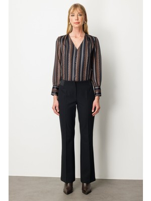 Ekol Kadın Beli Kalın Lastikli Ispanyol Paça Pantolon 1105 Siyah