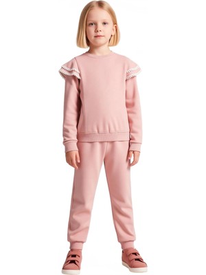 Ersefa Kız Çocuk Fırfırlı Örme Sweatshirt ve Eşofman Takımı Kış Aylarında Sıcaklık ve Stil Kaliteli