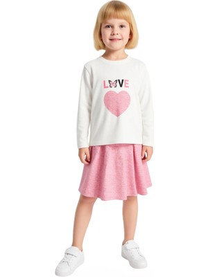 Ersefa Kız Çocuk Bisiklet Yaka Uzun Kollu Üst ve Pileli Etek Iki Parça Set Kaliteli Şık Rahat