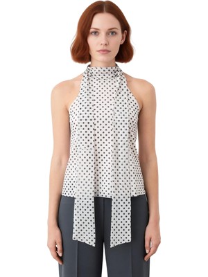 Ersefa Kadın Desenli Yaka Detaylı Esnek Örme Bluz Kaliteli Şık Rahat Modern Zarif Günlük