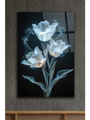 AR AJANS KANVAS TABLO Dumanın Içindeki Laleler Dekoratif Cam Tablo