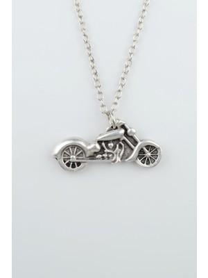 IDR Chopper Motor Gümüş Kaplama Düz Zincir Kolye