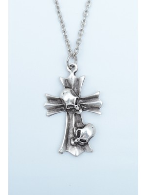 IDR Kuru Kafa Haç Gümüş Kaplama Düz Zincir Kolye