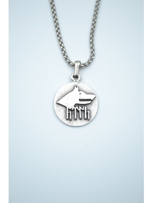 IDR Göktürkçe Türk - Kurt Madalyon Gümüş Kaplama Örme Zincir Kolye