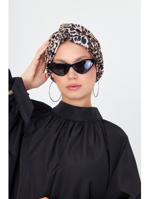 Hürrem Bone Pudra Çapraz Büzgülü Tesettür Bone Sandy Leopar Desen 2511_06