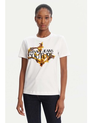 Versace Kadın Maglıetta T-Shırt Serıgrafıche T-Shirt - Beyaz