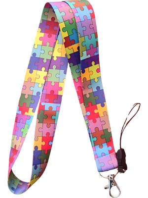 Ankara Üniforma Puzzle Desenli Boyun Askı Ipi ve Telefon Askısı + Kartlık