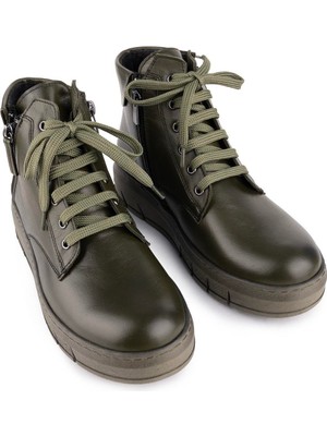 Emel Ayakkabı Hakiki Deri Sade Rahat Ortopedik Taban Bot Yeşil 2202 Bot