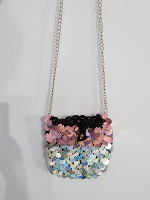 Cadde Dükkanı El Yapımı Örgü Pullu Siyah Askılı Omuz Çantası