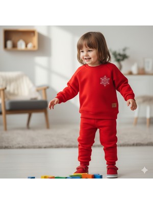 Asyaden Baby Kız Bebek Kız Çocuk Erkek Bebek Erkek Çocuk 2/5 Yaş Kar Tanesi Baskılı Yılbaşı 2'li Alt Üst Takım