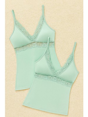 Alissa Kadın Modal Pamuklu Likralı Dantel Detaylı Askılı 2'li Atlet W6K6K0T7KA