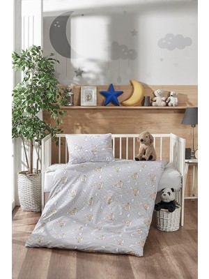 Misda Store Doğal Pamuk Akfil Kumaş Bebek Nevresim Takımı, Gri